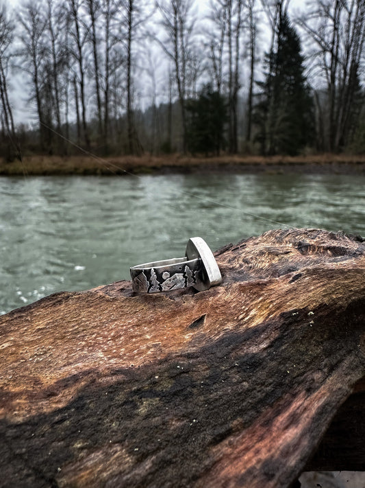 Starry Night Scenic Owl Band Ring- Size 8.75