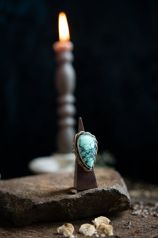 Statement Variscite Ring - Gold Fill Twist - Size 9.5